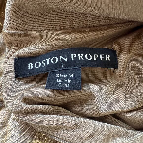 Boston Proper Metallic Gold Keyhole Mock Neck Top Size M Shiny Statement Blouse - Picture 5 of 5